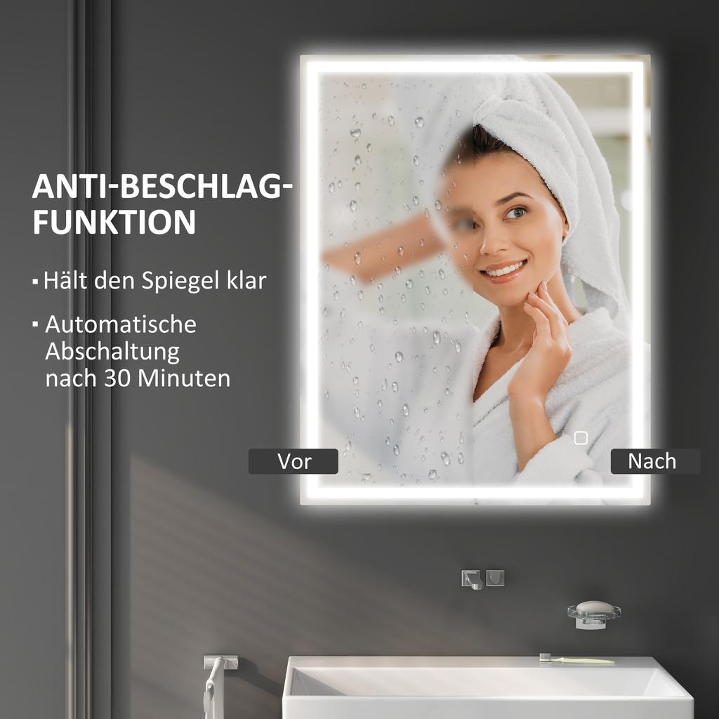90 x 70cm LED Bathroom Mirror with Lights, Dimmable Makeup Mirror, Vanity Mirror with 3 Colour, Smart Touch, Anti-Fog