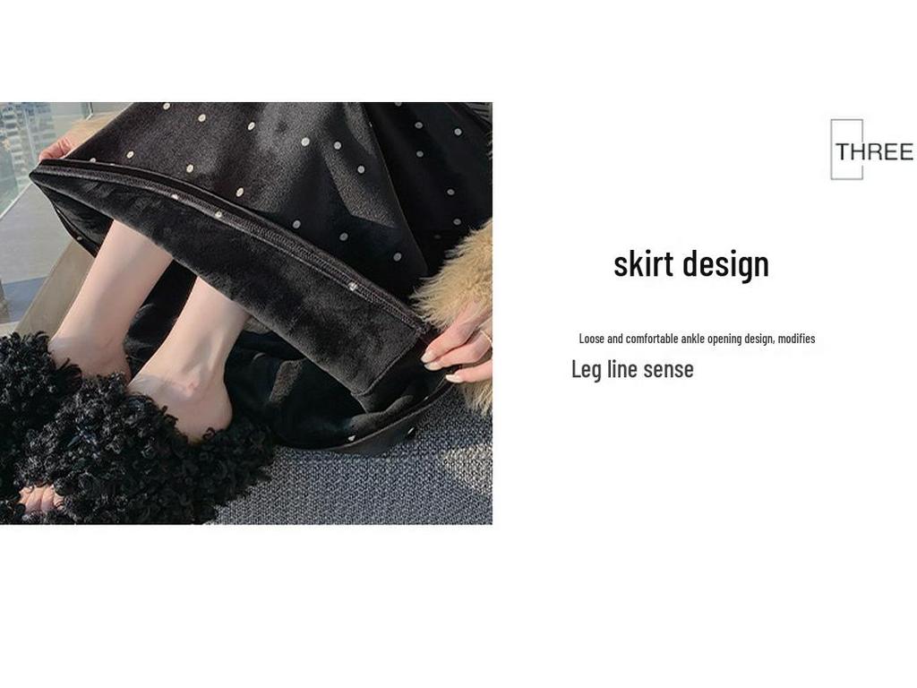 Sweet Age-Defying Polka Dot Velvet Midi Skirt - Autumn/Winter 2025, Versatile A-line Design