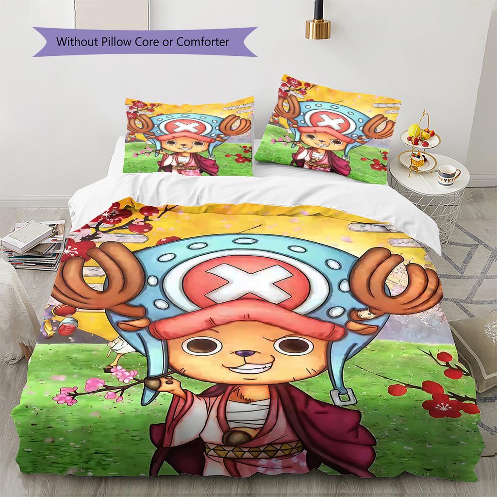 One Piece Tony Tony Chopper Pattern Bedding Quilt Set Quilt Cover Pillowcase Home Birthday Gift(1 * duvet cover + 2 * pillowcase, without core)