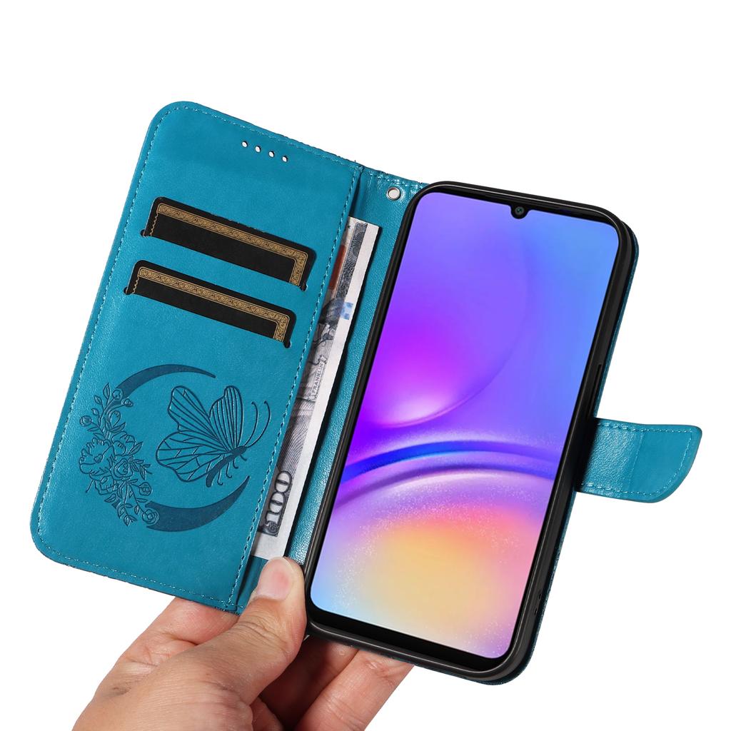 For Samsung Galaxy A07 4G/A06 5G/A06 4G Case Butterfly Pattern PU Leather Folio Flip Phone Cover - Blue
