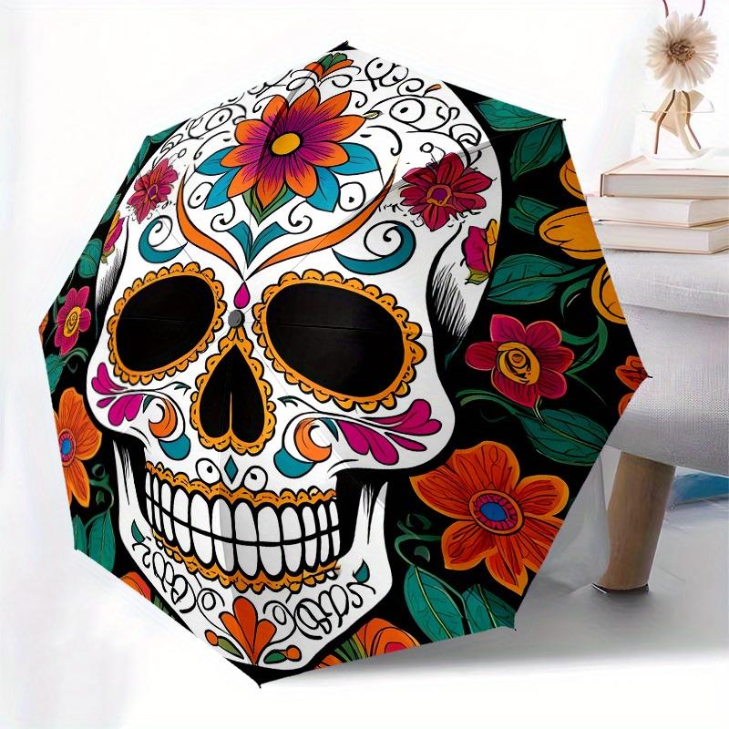Sugar Skull, Day of the Dead Theme 8 Bone Hand Automatic Folding Umbrella, Compact and Portable Design, A Perfect Gift for Birthday, Christm