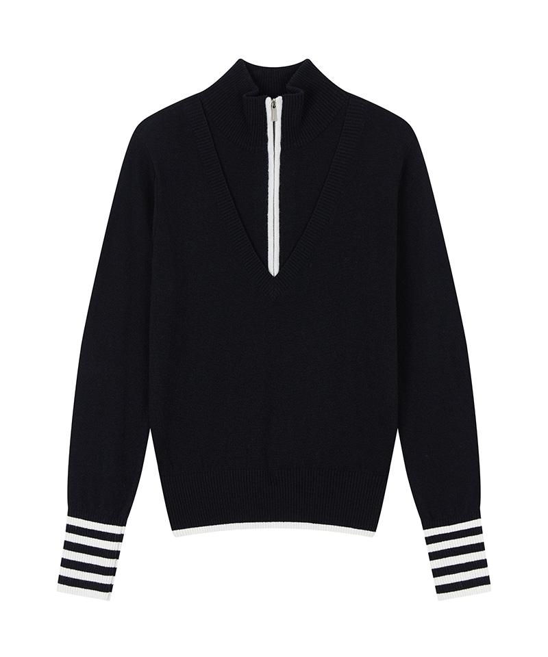 CHUCUCHU Cbefw-Kts004W Deep Half Zip Wool Blend Knit