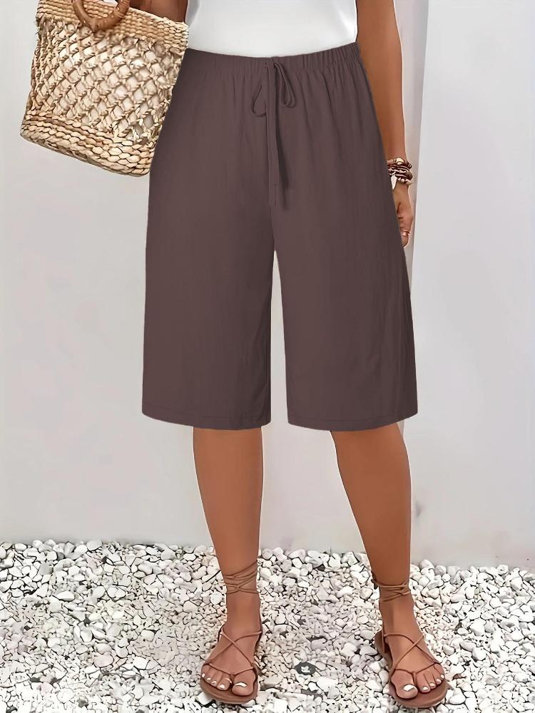 Solid Color Casual Mid Length Womens Five Point Pants
