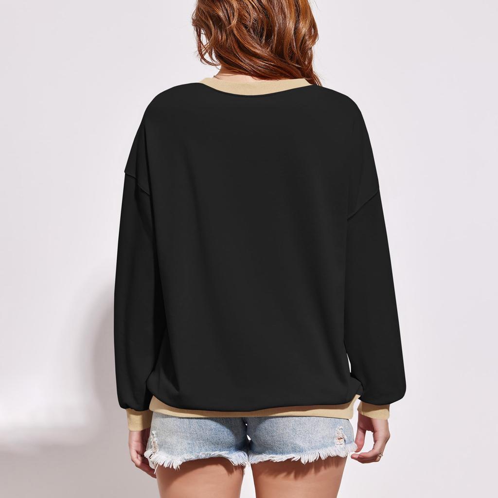 Женская толстовка с цветными блоками и воротником, негабаритная рубашка с длинными рукавами, повседневный пуловер, верхняя одежда