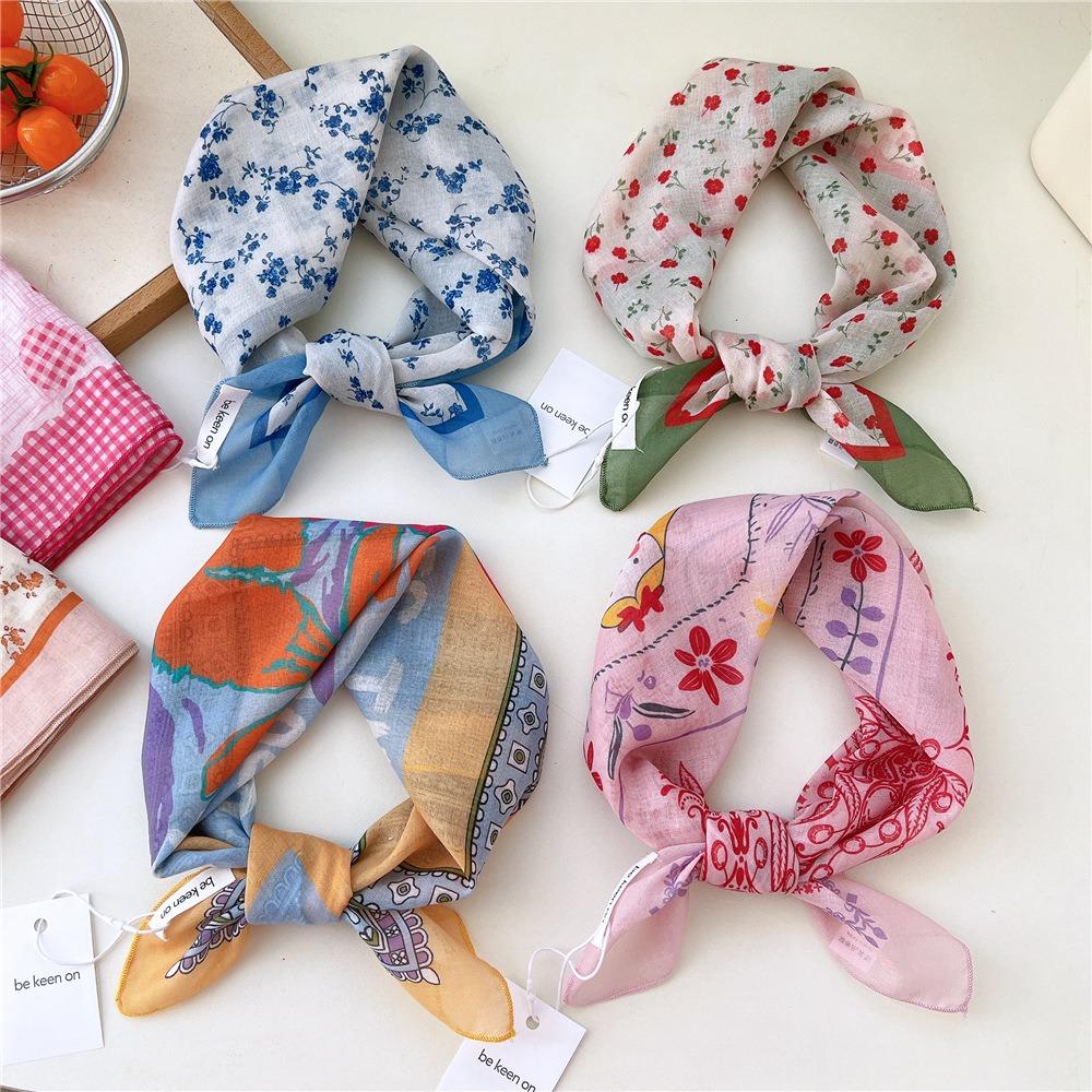 Flower Floral Print Scarves Kerchief Bandanas 55cm Headscarf Hair Ribbon Accessories for Women