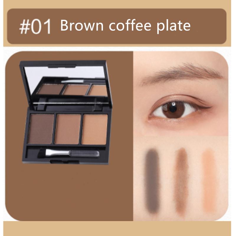 Трехцветный лоток для пудры для бровей, водонепроницаемый, не выцветающий, светлый для мужчин и женщин, серый, против пота, не выцветающий, долговечный