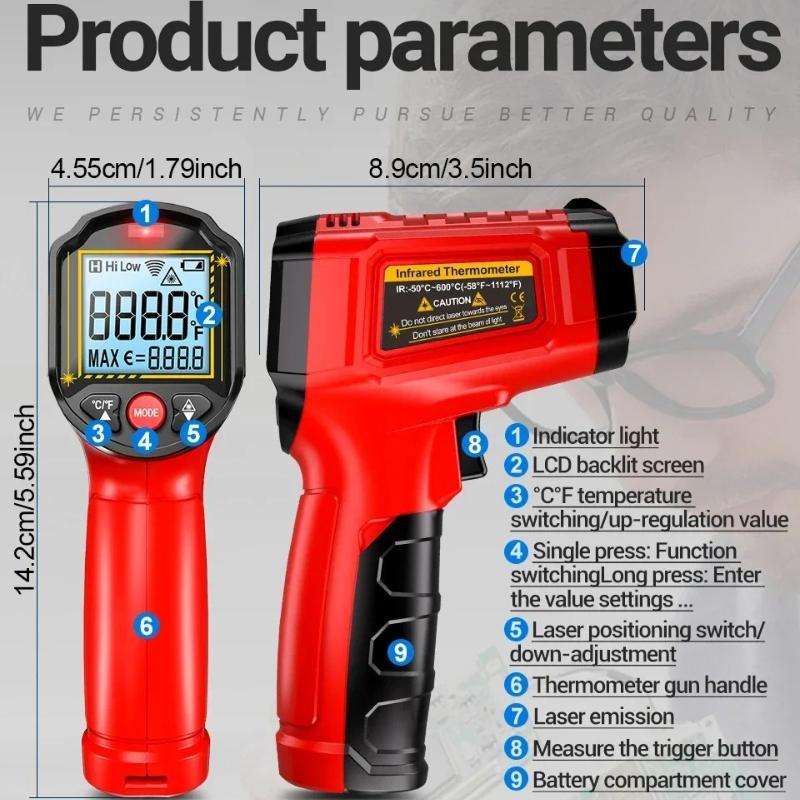 New Model ANENG TH202 Infrared Thermometer Non-contact -50℃~600℃ Digital Laser Temperature Meter LCD Display Portable Pyrometer Point Gun Tester Tools