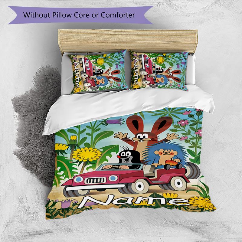 3pcs Custom Name The Little Mole Bedding Set Duvet Cover Closure Includes 1 Duvet Cover & 2 Pillowcases for All Seasons Bedroom Decor