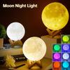 3D Moon Night Light Rechargeable Moon Lamp Bedroom Led Study Table Lamp Warm Light Bed Lamp Desk Lamp Home Decor