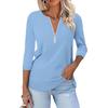 Женская Мода Повседневный Однотонный Молния V-образный вырез Рукав 3/4 Рубашка Топы