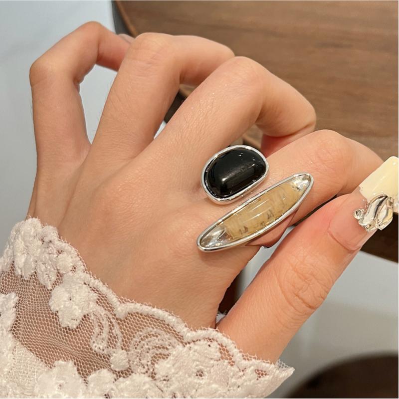 French Style Irregular Open Ring Fashion Crystal Open Ring Women Retro Elegant Light Luxury Party Jewelry Gifts