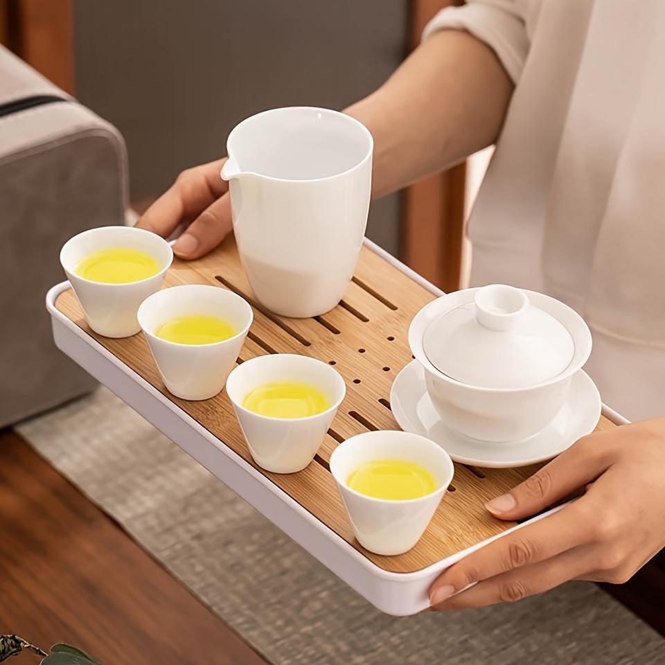 1 комплект керамического чайного сервиза из белого фарфора, чайный сервиз Gongfu с подносом для чая, простой китайский чайный сервиз для дома, ресторана, отеля, офиса, чайные аксессуары, бизнес-ги