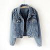 High Quality Denim Coat Autumn Pearl Beaded Short Denim Jackets Women Long Sleeve Vintage Casual Jean Jacket Coat