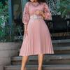Women's 2024 New Fashion Plus-Size Lace Hollow Pleated Dress - European and American Style