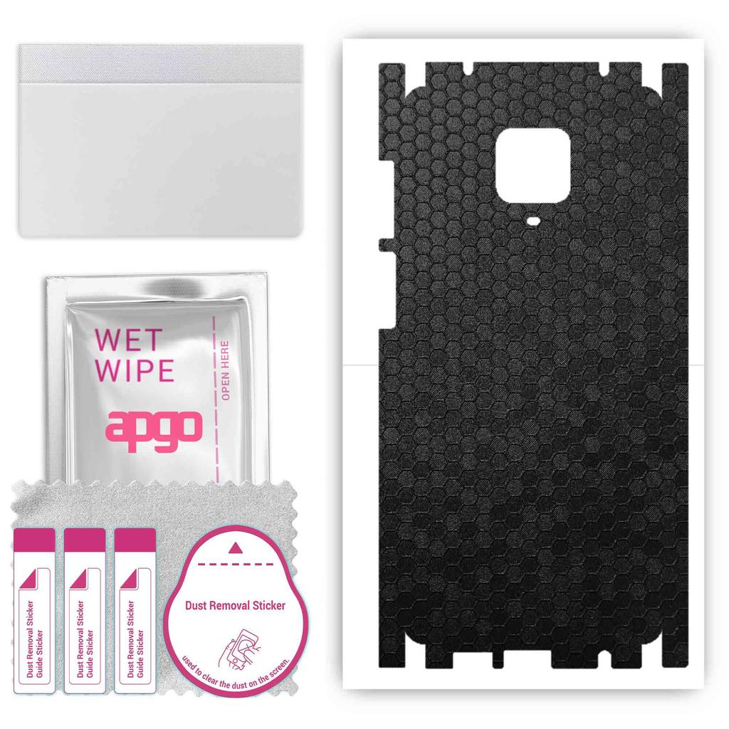 apgo Защитная наклейка для задней и боковых сторон, совместимая с Xiaomi Redmi Note 9 Pro, пленка для полного обертывания, фольга, винил - узор черные соты