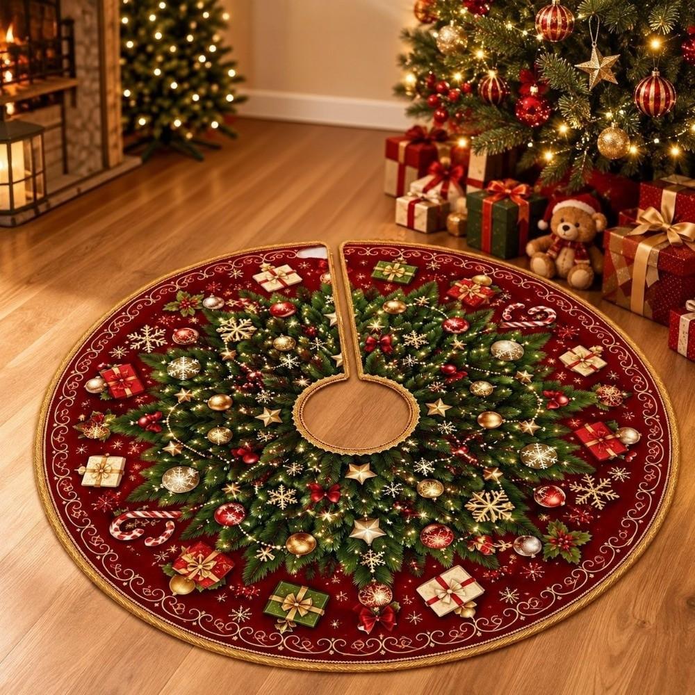 Large Size Christmas Tree Skirts Polyester Xmas Tree Foot Cover Christmas Tree Mat Party Supplies
