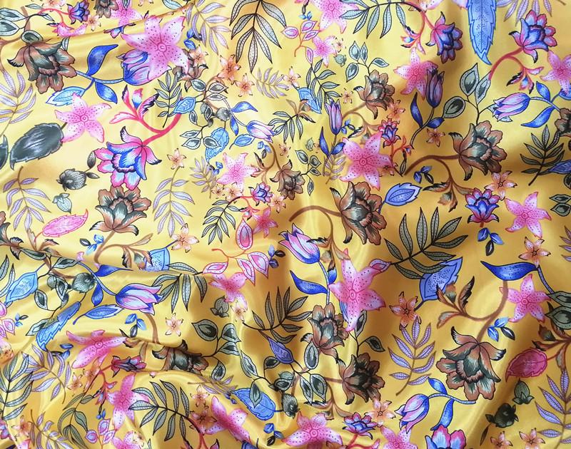 Большая Цветочная Ткань из Шелкового Сатина для Ципао, Подкладки и Ленты для Головного Убора