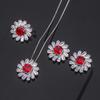 Huamei Jewelry Simulation Ruby Ring Women's Sterling Silver Needle S925 Stud Earrings Fashion Flower Necklace