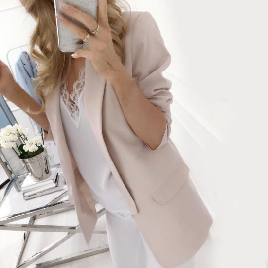 Женский костюм, пальто, пиджак, однотонное деловое пальто с открытой строчкой, длинными рукавами, облегающий пиджак с лацканами, мягкое деловое пальто против морщин, куртка средней длины