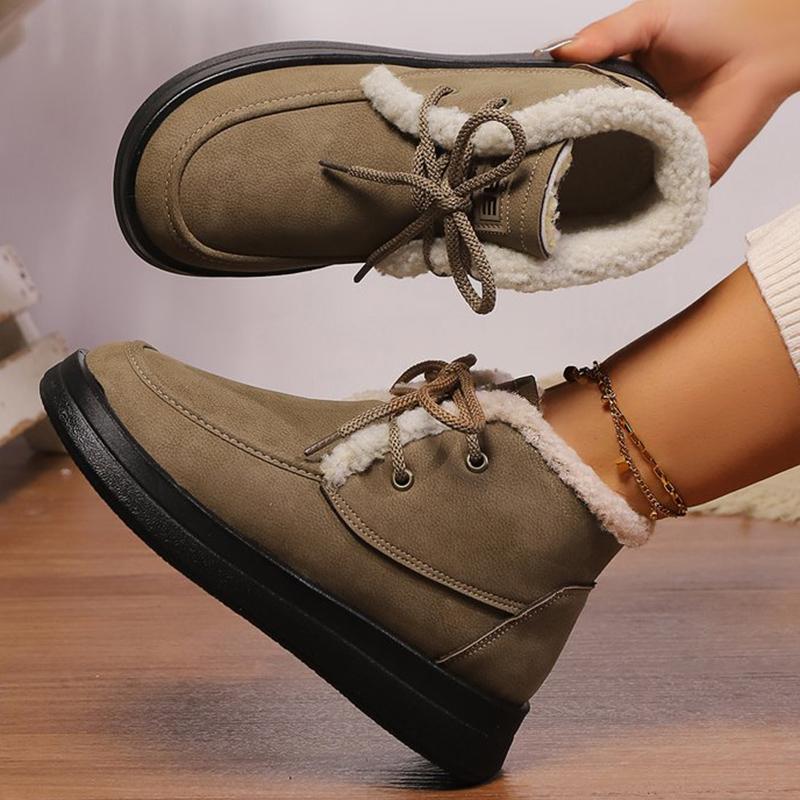 Модные Ретро Флисовые Толстые Теплые Ботильоны Женские На Шнуровке Платформа Снежные Ботинки Женские Зимние Из ПУ Кожи Короткие Плюшевые Ботильоны Женские