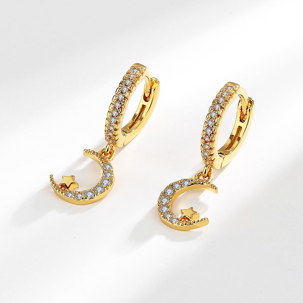 S925 Silver Gold Star Moon Earrings Cubic Zirconia Huggie Hoops Fashionable Personalized Jewelry For Women