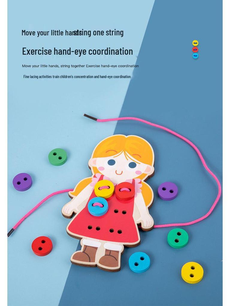 Деревянная игрушка для нанизывания пуговиц для детского сада – Развивает координацию рук и глаз и жизненные навыки