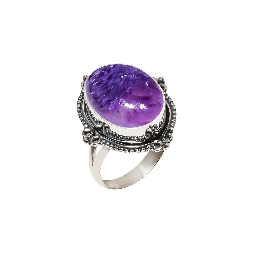 Фиолетовый Чароит - Сибирь Кольцо из серебра 925 пробы V4572, Фиолетовое кольцо, Овальное кольцо, Подарок на День святого Валентина, Подарок для нее, Подарок на день рождения, Украшения ручной работы,