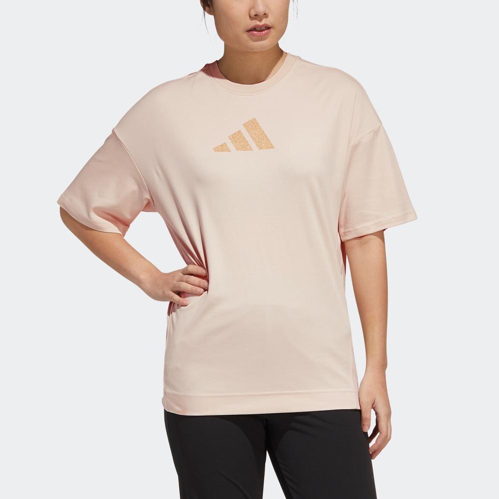 adidas Повседневная дышащая однотонная футболка с коротким рукавом для женщин, топ, светло-розовый H55254
