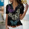2025 Лето Новая Мода Женская Повседневная Рубашка Топ с Коротким Рукавом и V-образным Вырезом на Пуговицах с Принтом Бабочек