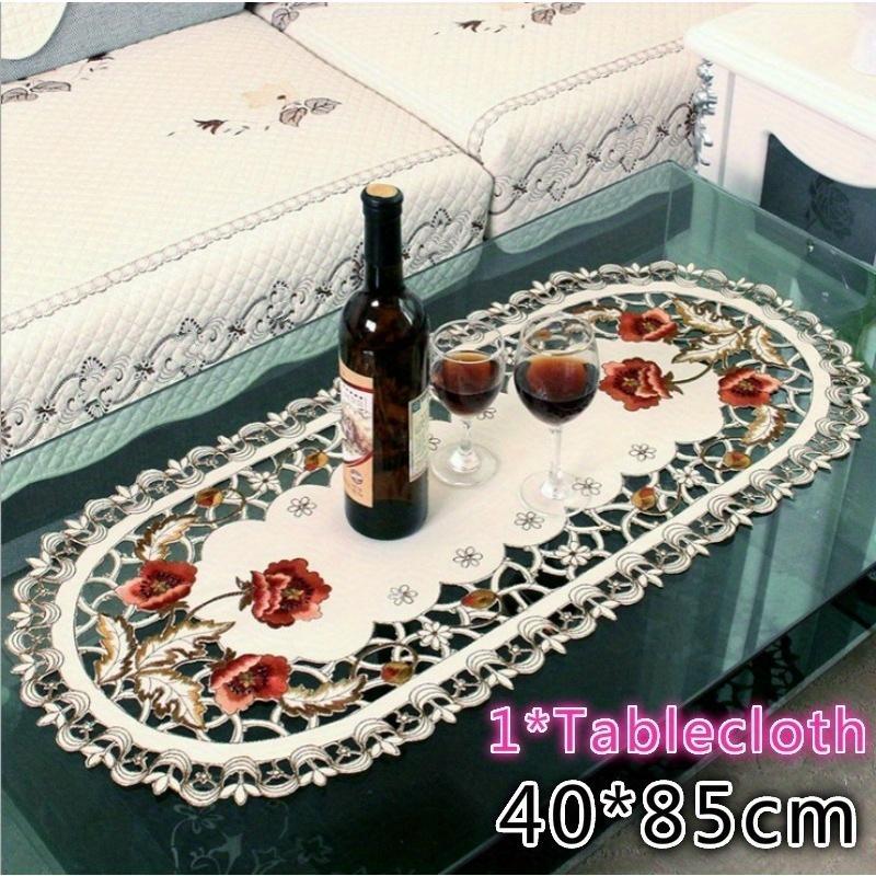 Oval Vintage Embroidered Lace Tablecloth Floral Table Cloth Mat Decoration 40*85cm