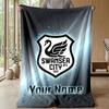 Swansea City FC Custom Name Text Flannel Blanket Soccer Logo Personalized Fleece Throw Blanket Special Gift For Sofa Bedroom Home