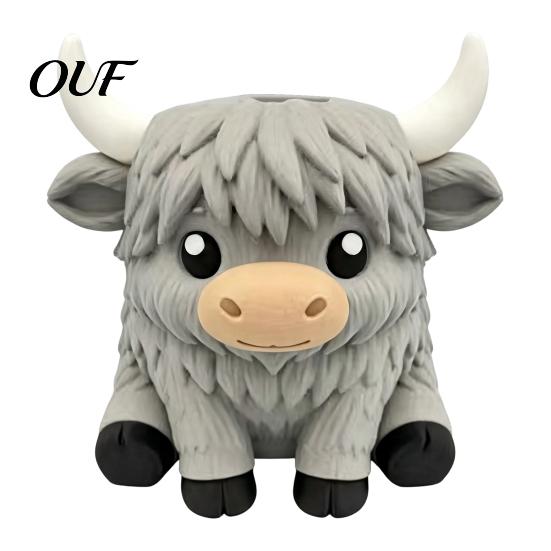Modern Farmhouse Aesthetic Decor Simulated Highland Yak Tissue Box, Cute Decorative Paper Dispenser, Waterproof Bedroom Dresser Organizer Matte