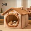 Pet Bed Cave with Removable Cushion Pillow Cartoon Bear Enclosed Indoor Cat Dog House Kitten Puppy Winter Warm Plush Sleeping Nest Pet Supplies