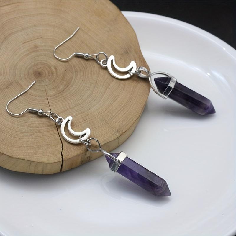 Полая луна с фиолетовым дизайном из искусственных кристаллов Серьги-подвески Элегантный минималистский стиль Повседневные на каждый день
