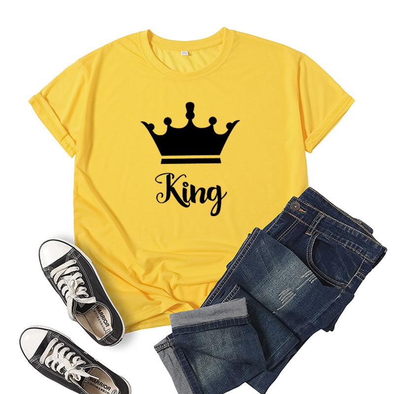 Футболка для пар с принтом King Queen Crown, женская свободная футболка с короткими рукавами и круглым вырезом, модная футболка для влюбленных, топы, одежда