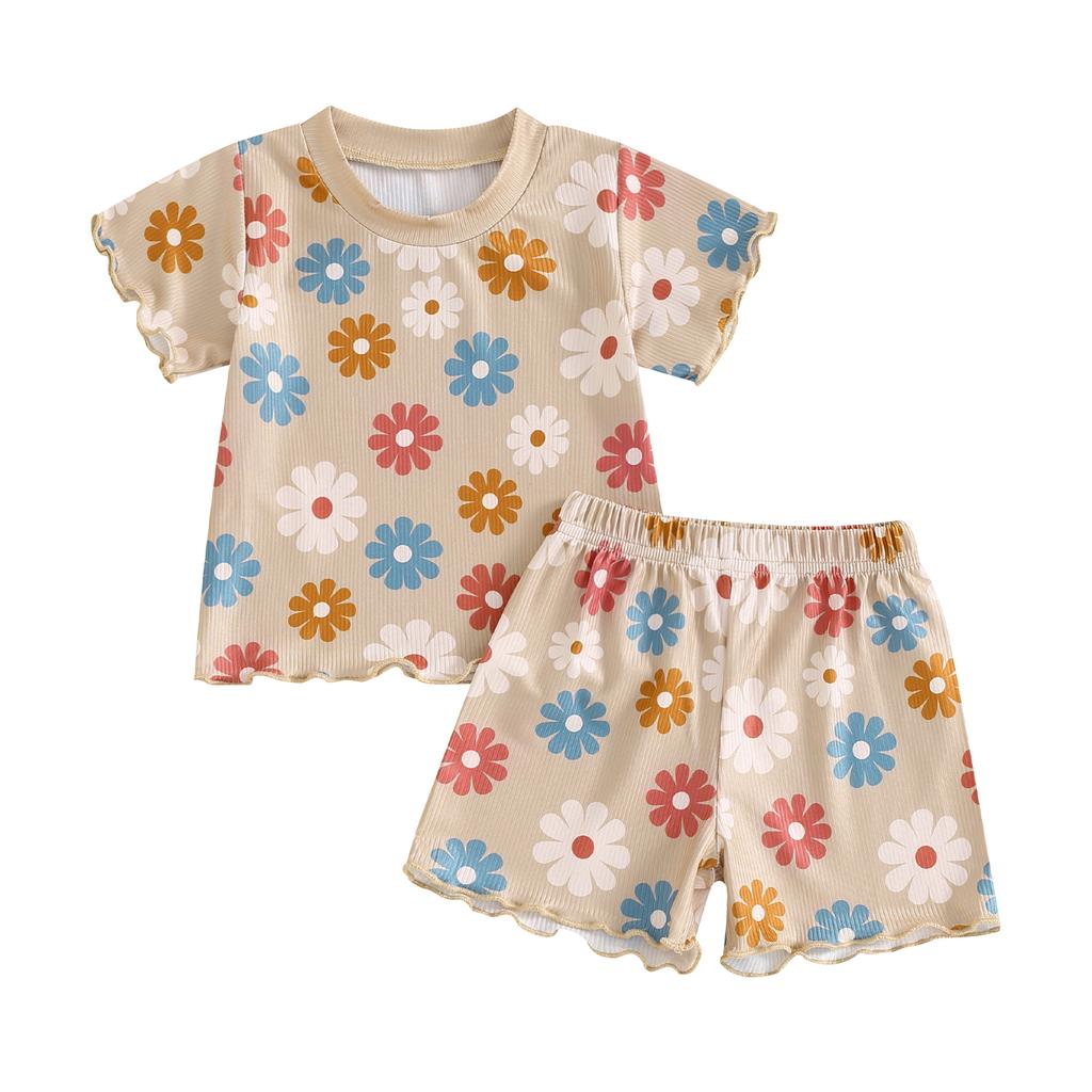 Baby Girl Summer Outfits Colorful Floral Print Short Sleeve Tops + Shorts Set Infant 2Pcs Clothes