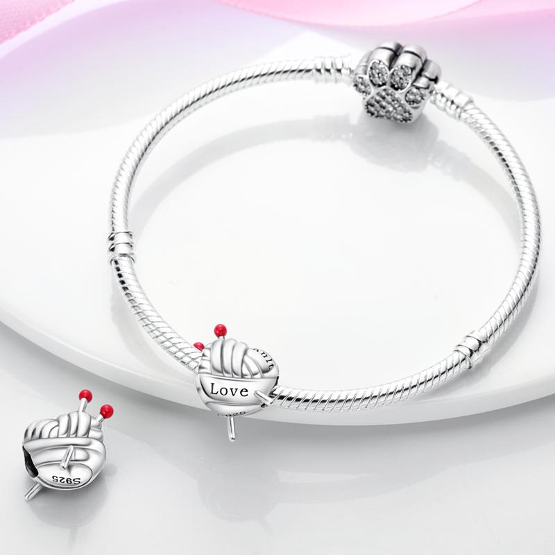 Charms Copper Woven Wool Ball Heart-Shaped Beads Fit Charms Plata Original Bracelet Beads Women Jewellery Making Diy