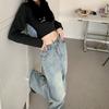 Драпированные брюки широкого кроя для женщин Весенние Крутые Острые Джинсы для девушек С высокой талией Прямые Широкие джинсы для женщин Брюки в пол для женщин Весна и Лето