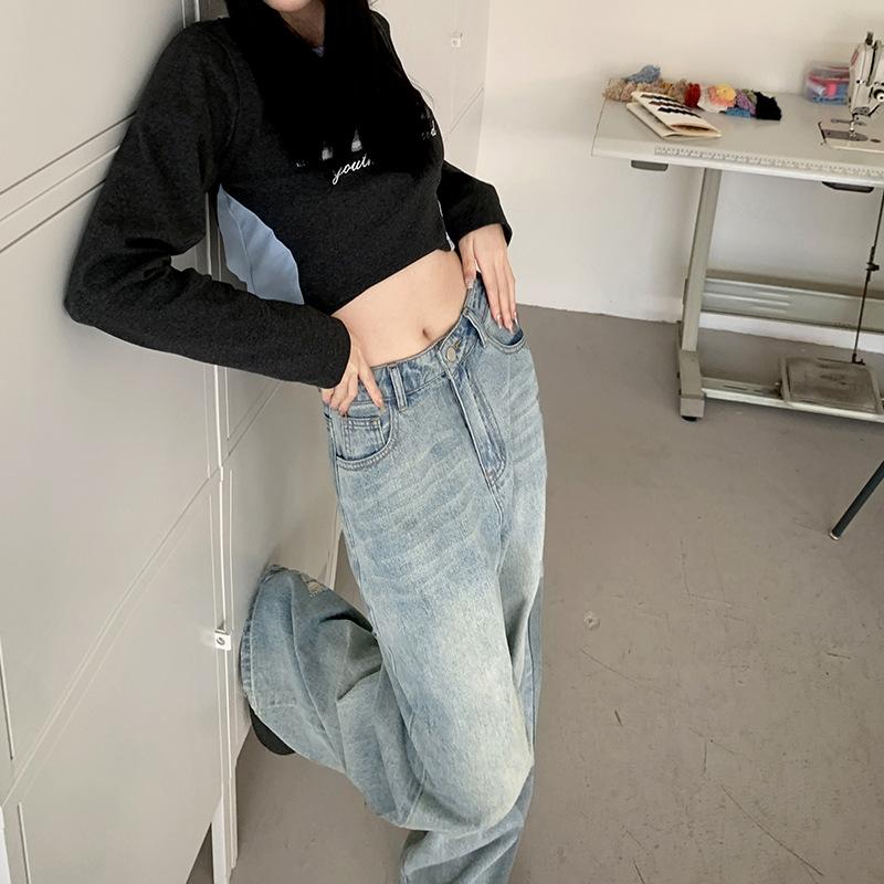 Драпированные брюки широкого кроя для женщин Весенние Крутые Острые Джинсы для девушек С высокой талией Прямые Широкие джинсы для женщин Брюки в пол для женщин Весна и Лето