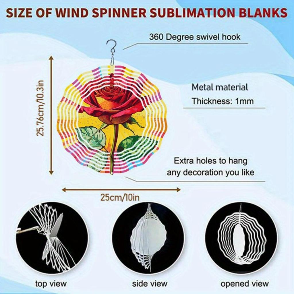 1pc Modern Art Red Rose Pattern Decorative Spiral Hanging Garden Wind Chime, Power Art Craft Windmill, Bi-Directional Rotatable | Outdoor