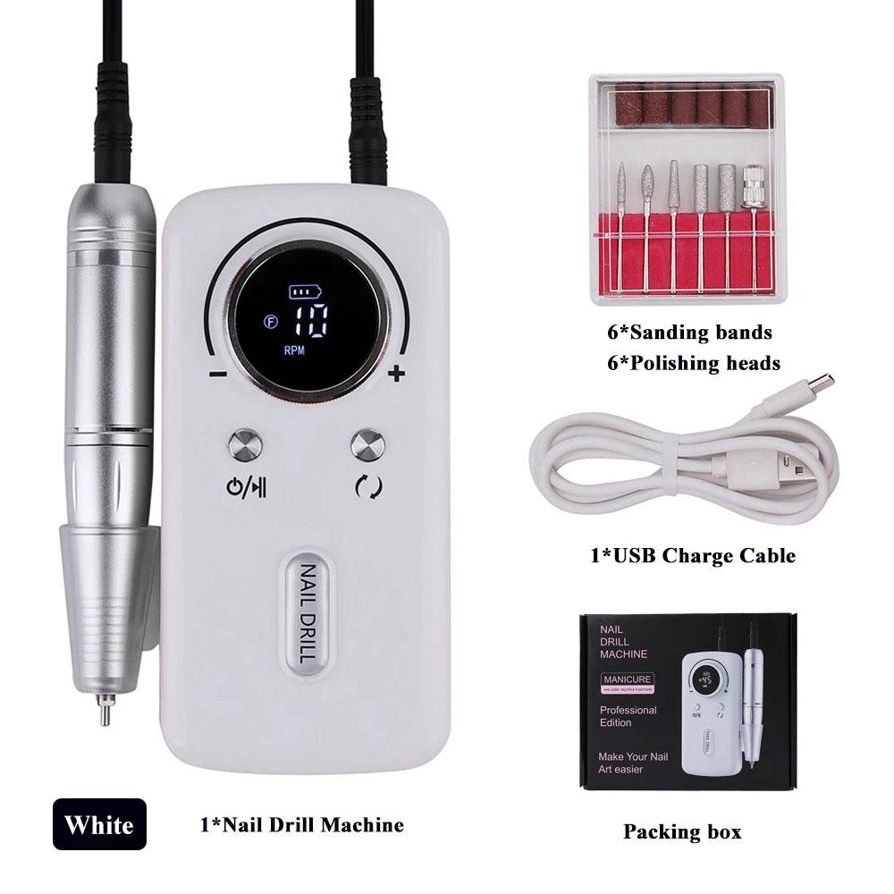 Профессиональная перезаряжаемая электрическая дрель для ногтей, 45000 об/мин, портативная беспроводная пилочка для удаления акриловых гелевых ногтей