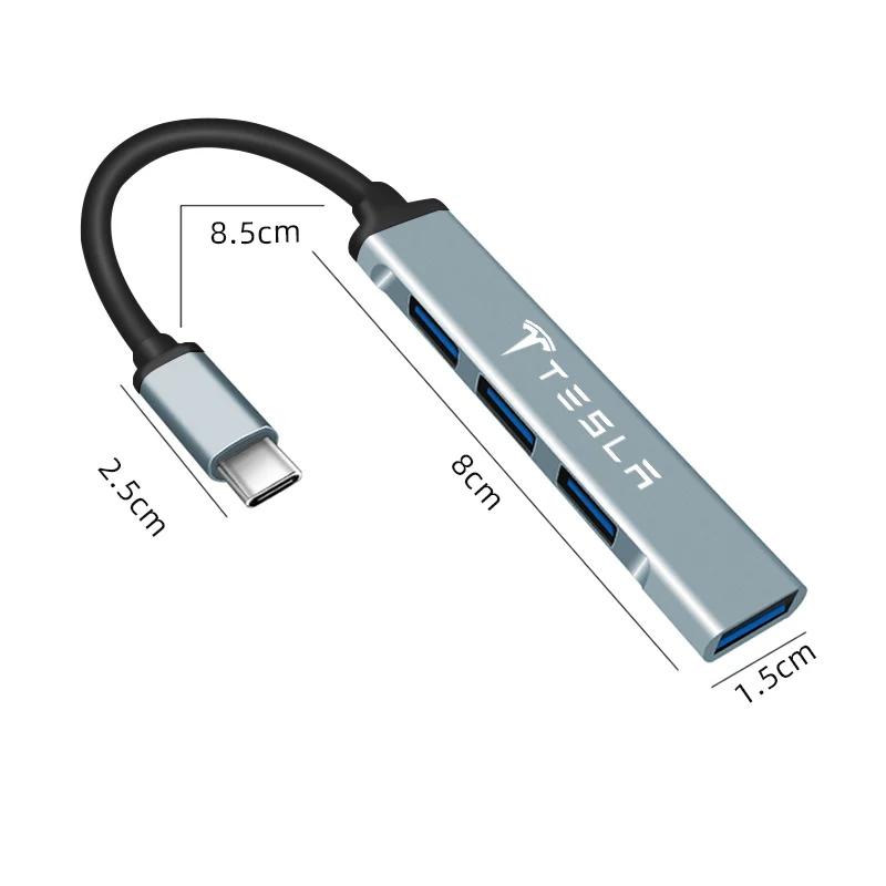 Car Sticker Tesla Car USB Type-C to 4 Port USB HUB High Speed Adapter Accessories For Tesla Model-Y Model-3 Model-X Model-S Cybe
