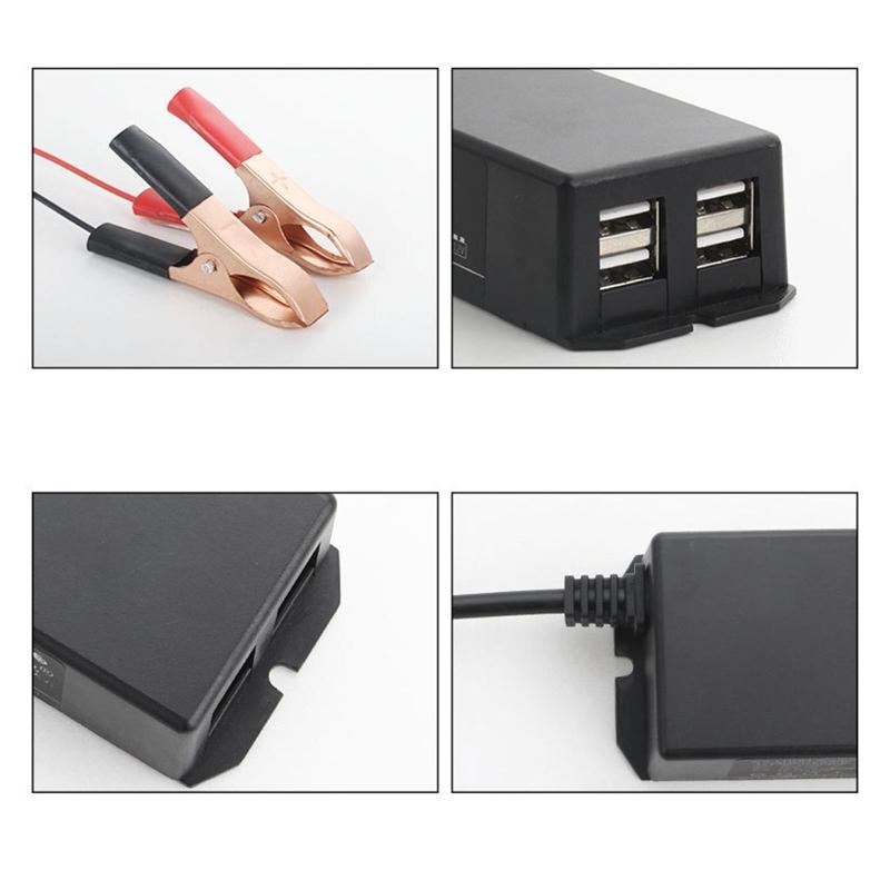 Автомобильный USB-концентратор для мотоцикла, зарядная станция для телефона, преобразователь постоянного тока с зажимом для аккумулятора, 4 USB-порта, адаптер питания