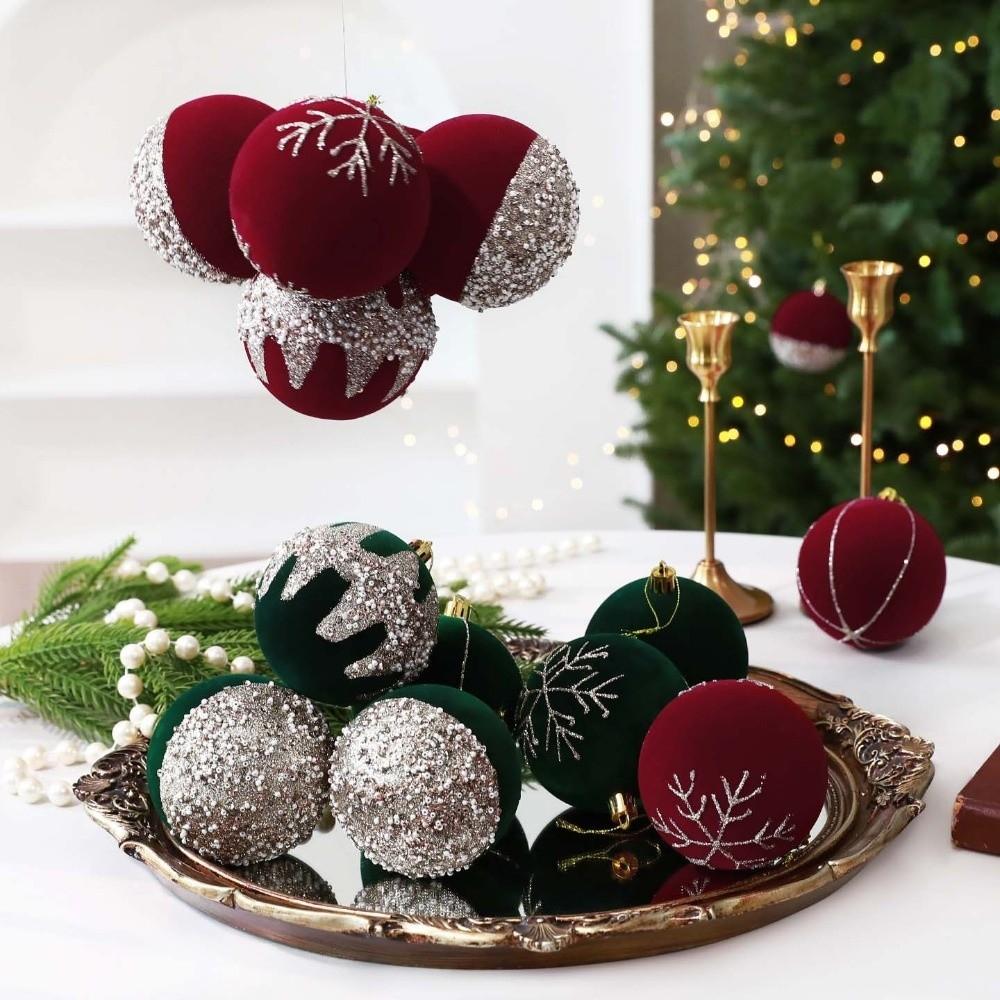 12Pcs Shatterproof Velvet Christmas Ball Set Glitter Christmas Tree Decor Balls New Year