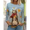 Cute Cat 3D Digital Printed Women's Harajuku Style Casual Round Neck Long Sleeved T-shirt