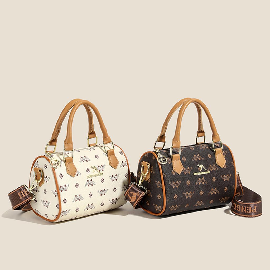 Vintage Stylish Boston Shoulder Bag Retro Pattern PU Spacious Design Ideal for Women Commuting Shopping Daily Use Crossbody Bag