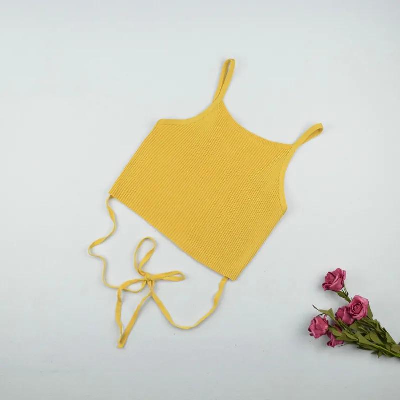 WTEMPO Летние укороченные топы, женские однотонные повседневные бандажные футболки без рукавов, модные черно-белые топы на бретелях на шнуровке