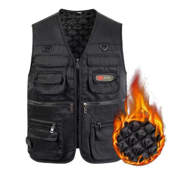 Зимний жилет для рыбалки с несколькими карманами, однотонный утепленный кардиган без рукавов с v-образным вырезом, большие размеры, мужской зимний жилет для путешествий