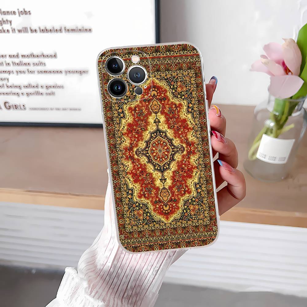 Чехол для телефона с цветочным узором в стиле персидского ковра для IPhone 16 15 14 13 12 11 Pro Max Plus Ударопрочная задняя крышка