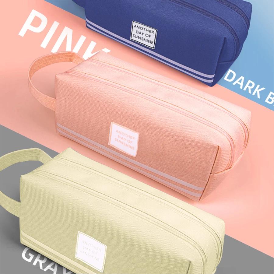 Large Capacity Pencil Cases Double Layer Simple Canvas Bags for Girls Back to School School Office Supplies Stationery